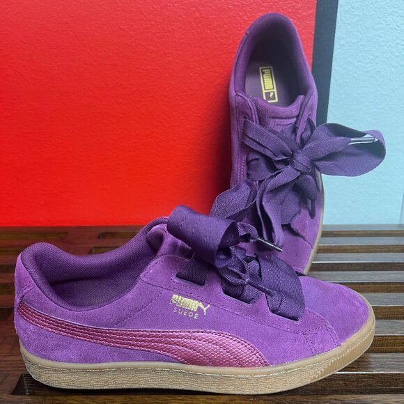 EUC Puma Purple Suede Sneakers with Fat Laces Women's Size 7 - Picture 1 of 12
